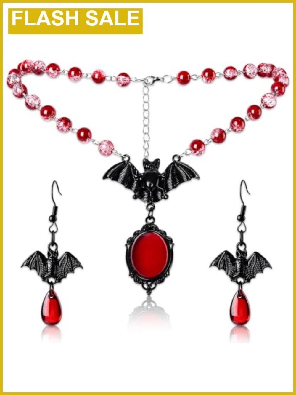 Gothic Bat Necklace Earrings Set Alloy Halloween Vampire Jewelry for Women